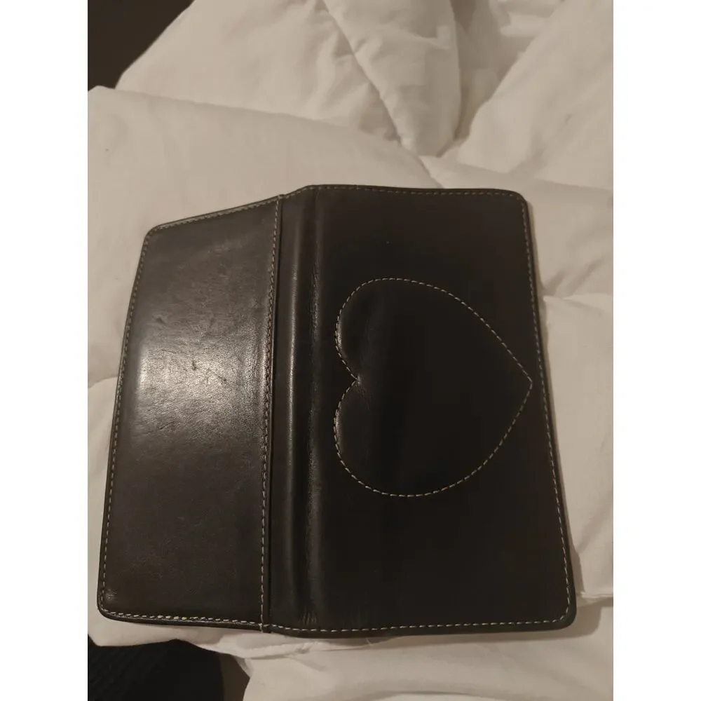 Brighton Black Vintage Leather Heart Stitch Checkbook with Deep Cherry Interior